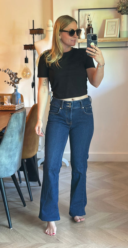 Jean flare bleu brut taille basse coton T.36
