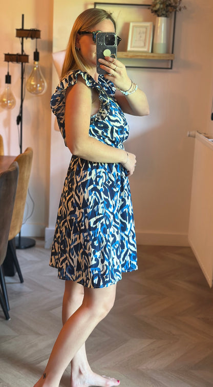 Robe fluide imprimé bleu volantée T.36/38