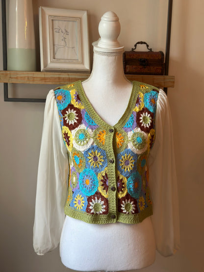 Cardigan crochet vert multicolore neuf T.36