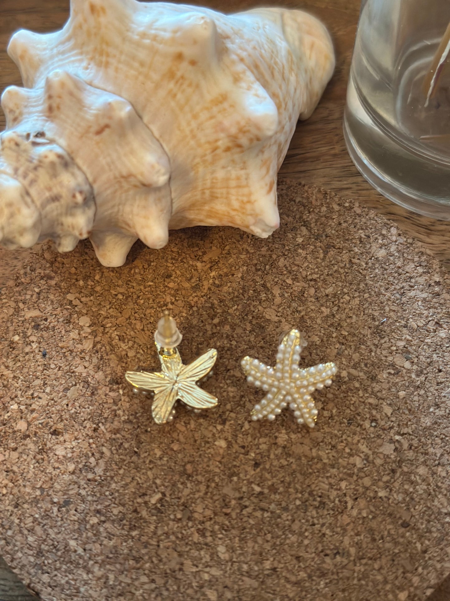 Boucles d’oreilles étoile de mer perles – doré élégant