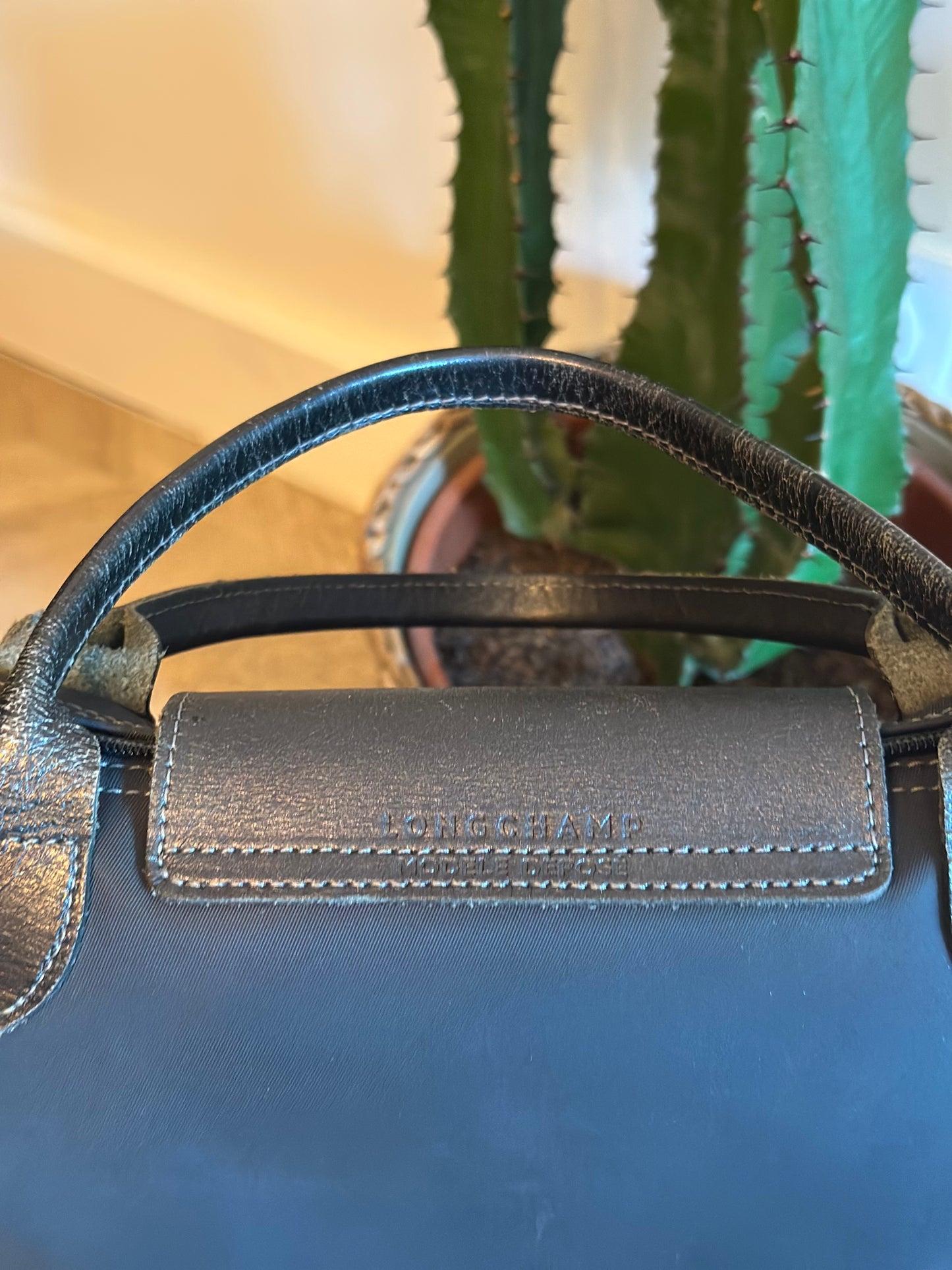 Sac Le Pliage Neo bleu gris toile et cuir