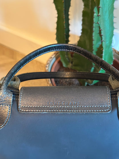 Sac Le Pliage Neo bleu gris toile et cuir