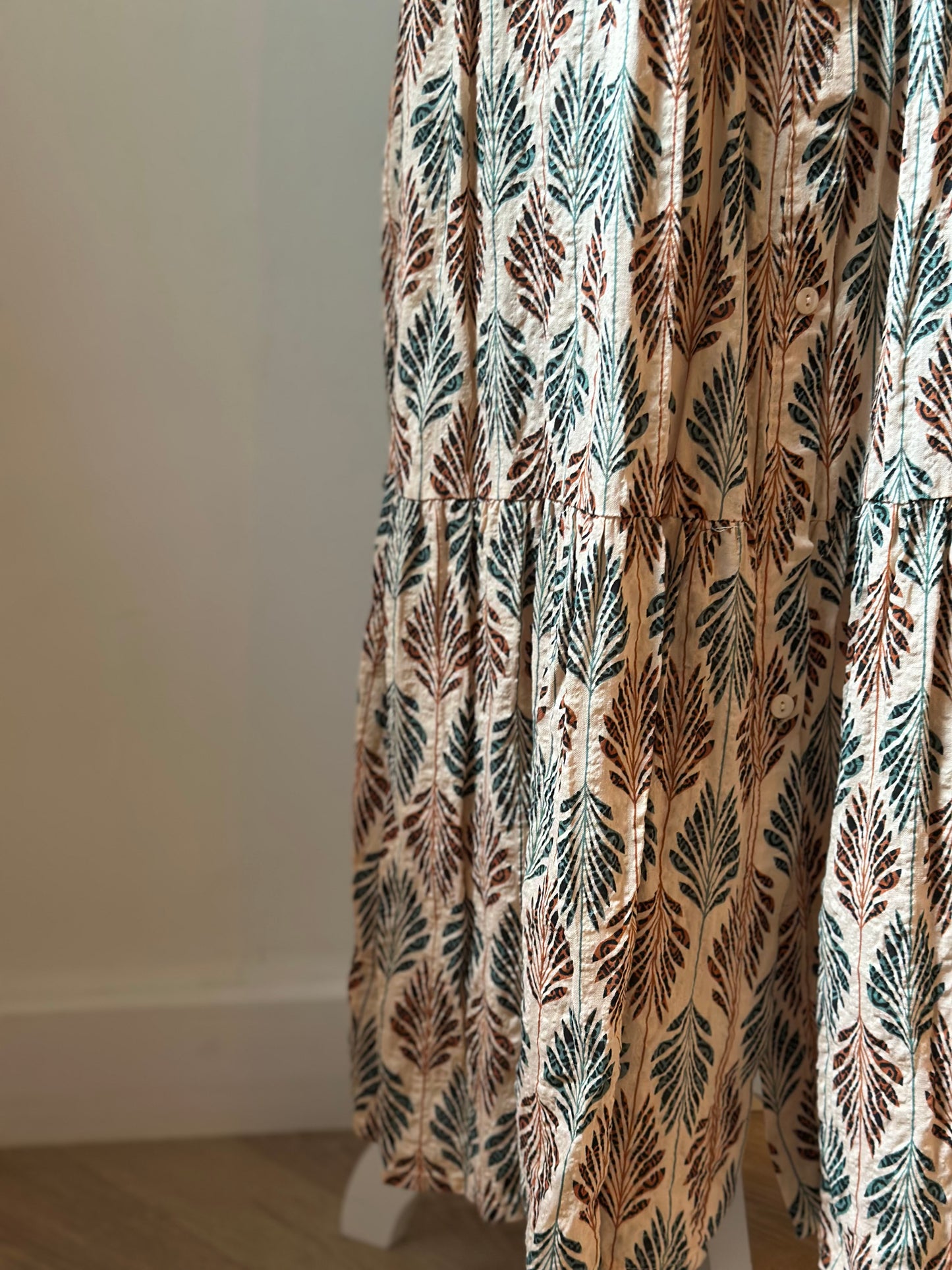 Robe longue imprimé feuillage en coton T.38