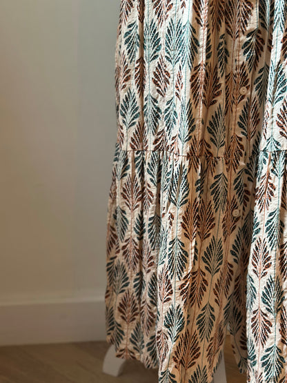 Robe longue imprimé feuillage en coton T.38