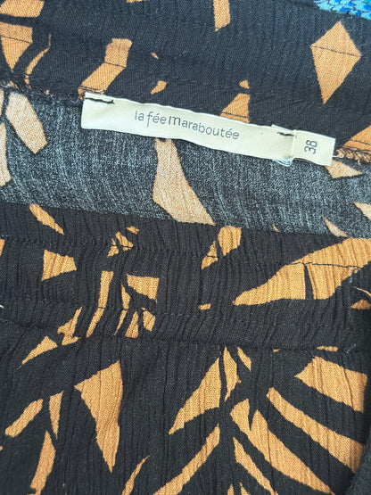 Jupe fluide en viscose marron et noire T.38