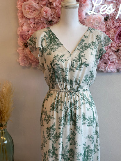 Robe longue à imprimé vert fleuri, T.36