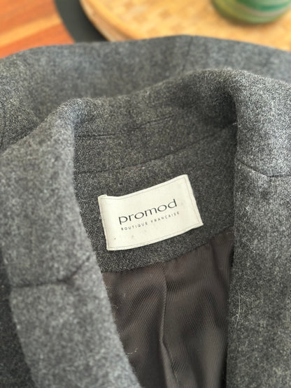 Manteau long croisé gris anthracite en laine T.34