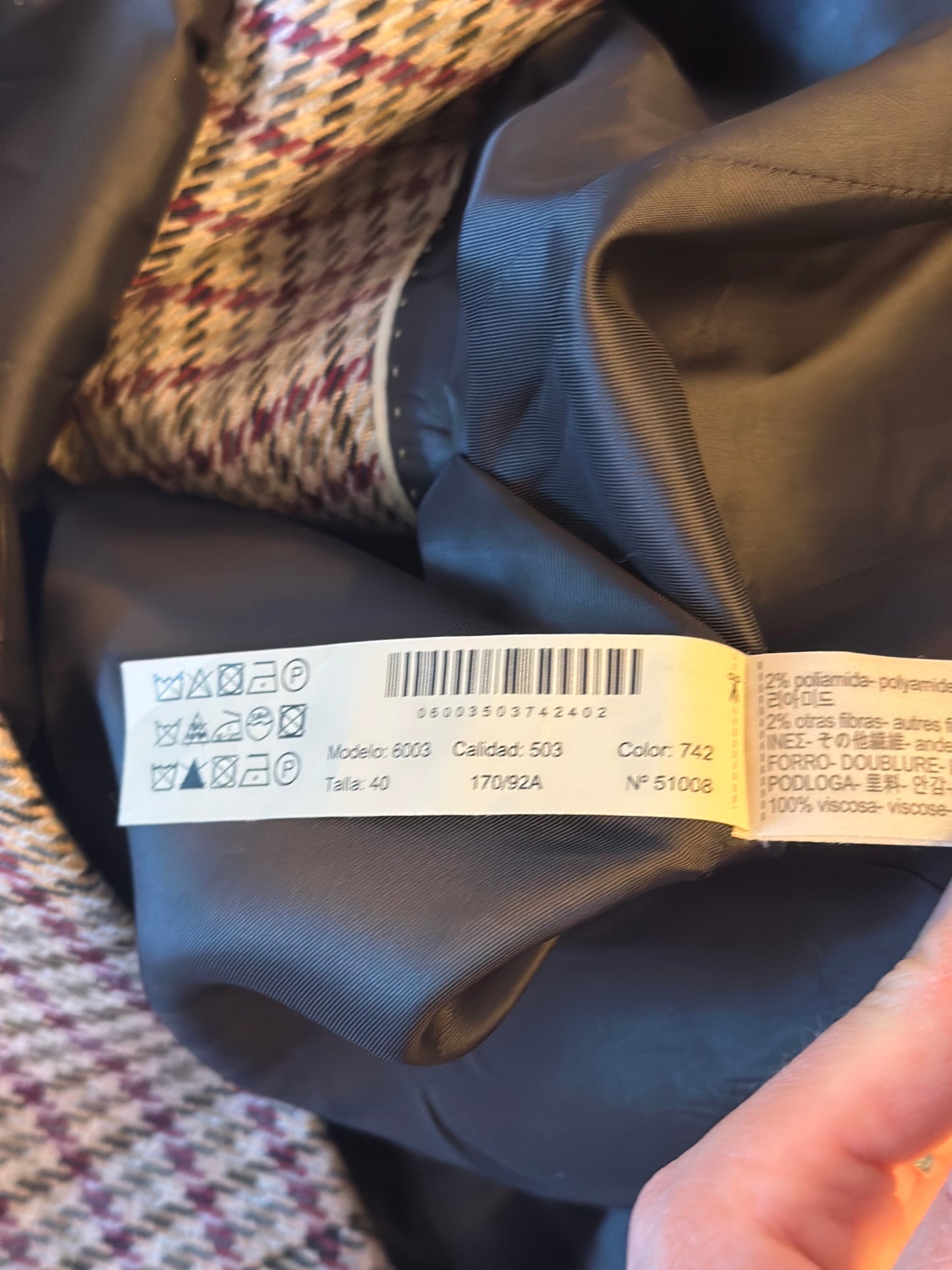 Veste blazer à carreaux pied-de-poule T.38