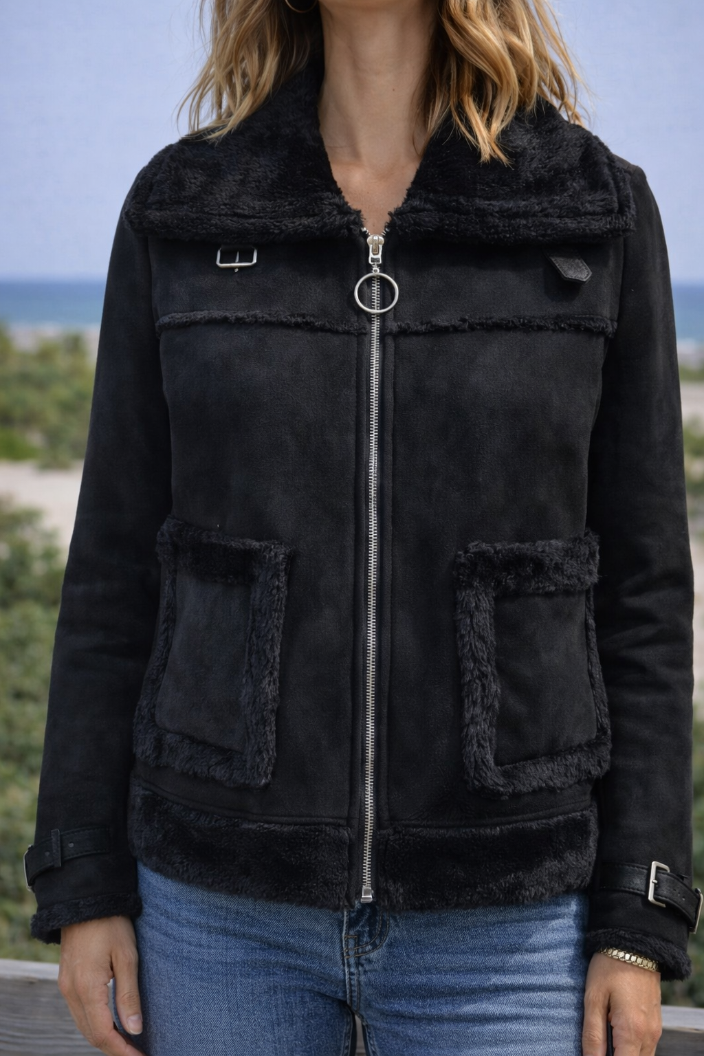 Veste aviateur en velours noir doublée T.34