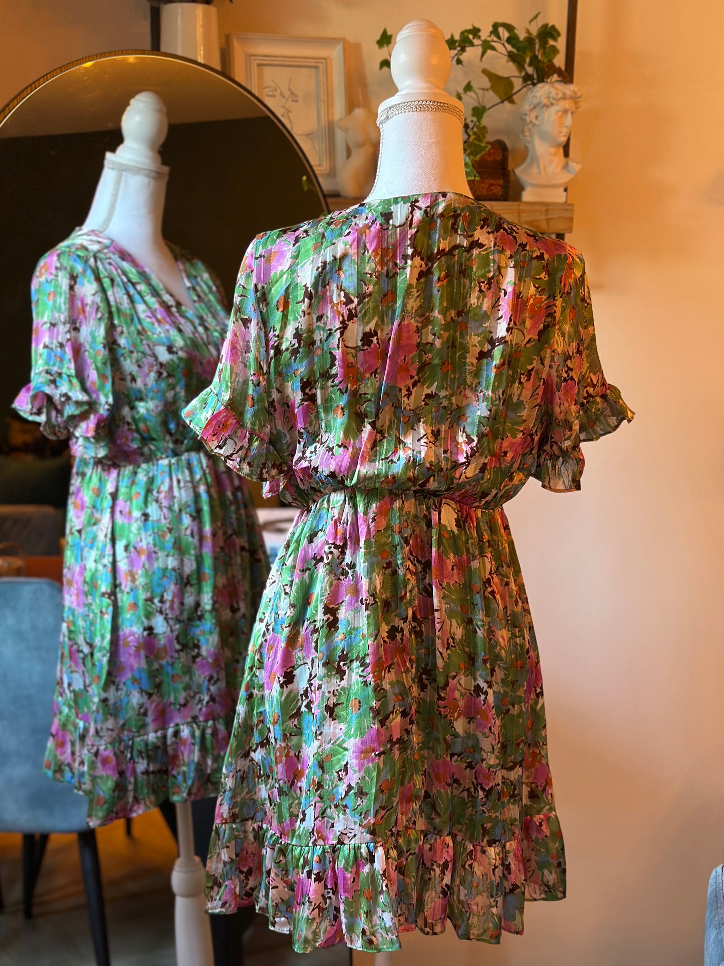 Robe d’été fleurie vert rose T.36