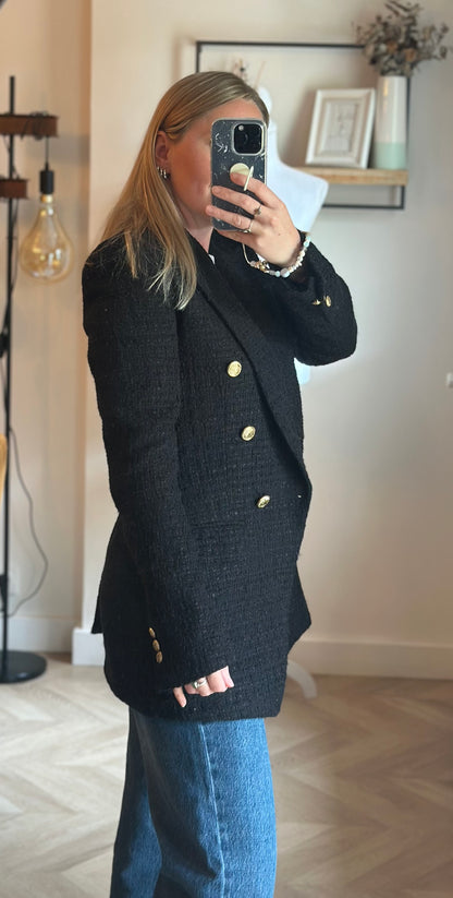 Blazer tweed noir boutons dorés T.34