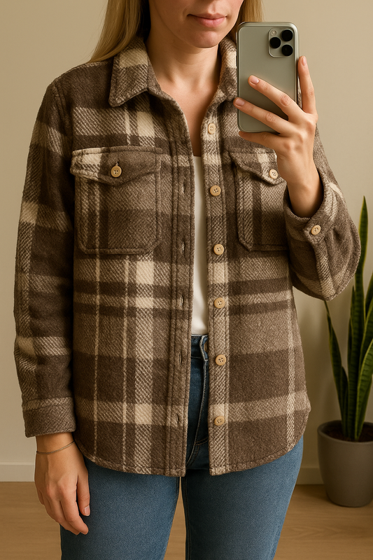Veste surchemise à carreaux marron T.38