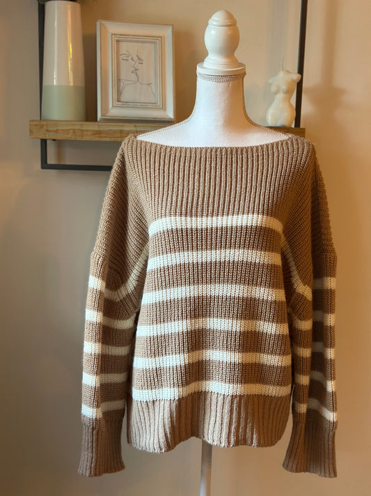 Pull marinière oversize beige rayé blanc T.U (42 au 48)