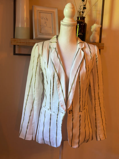 Blazer rayé blanc et doré lin T.34