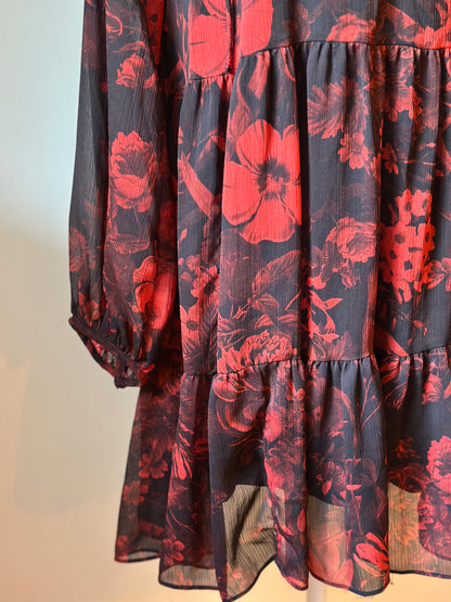 Robe fluide fleurie noir & rouge T.38