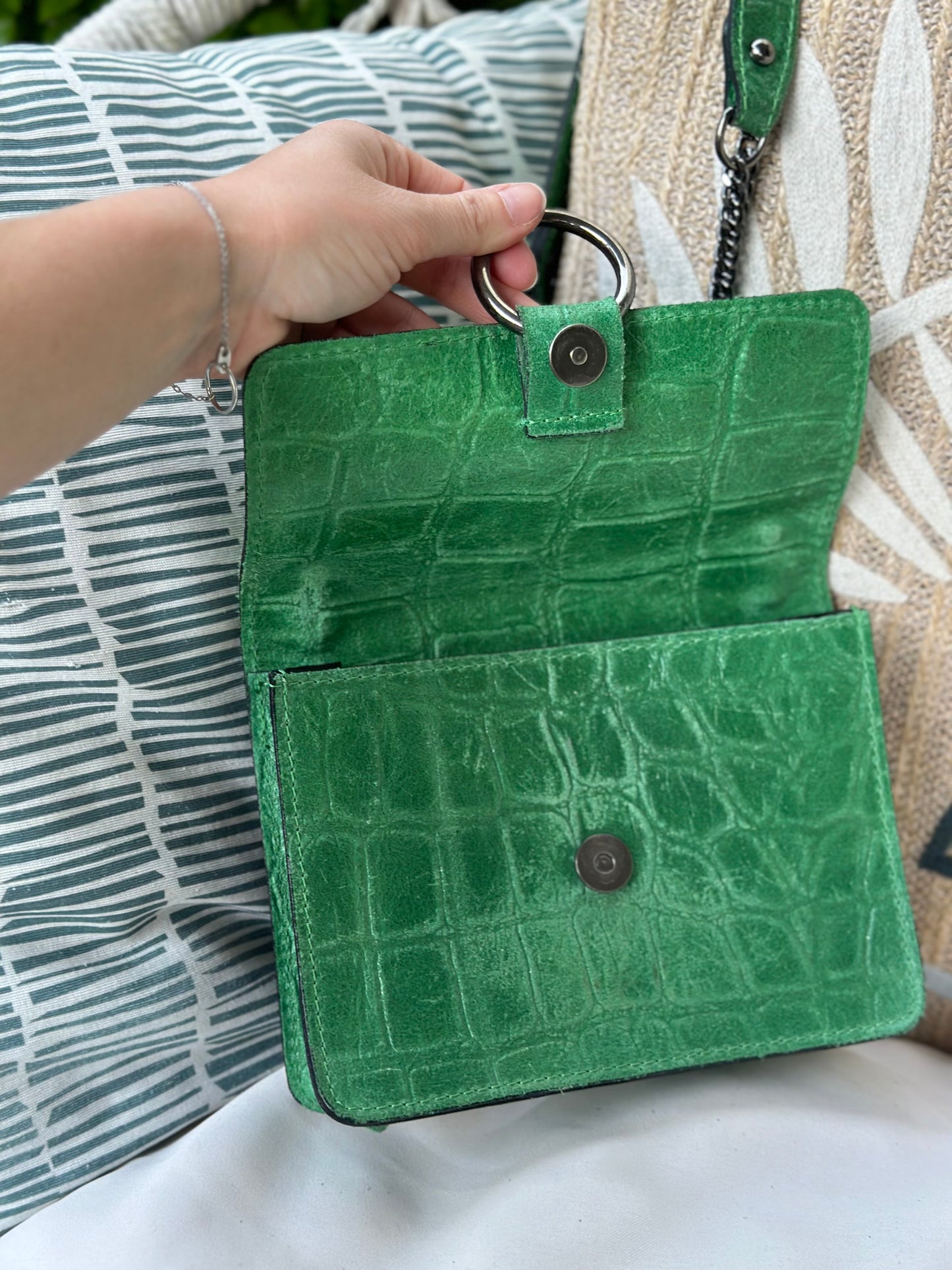 Sac bandoulière cuir embossé crocodile vert – cuir véritable