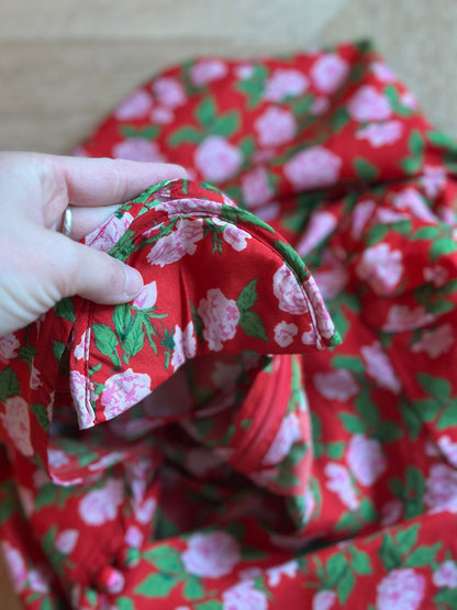 Robe longue fleurie rouge en soie T.36