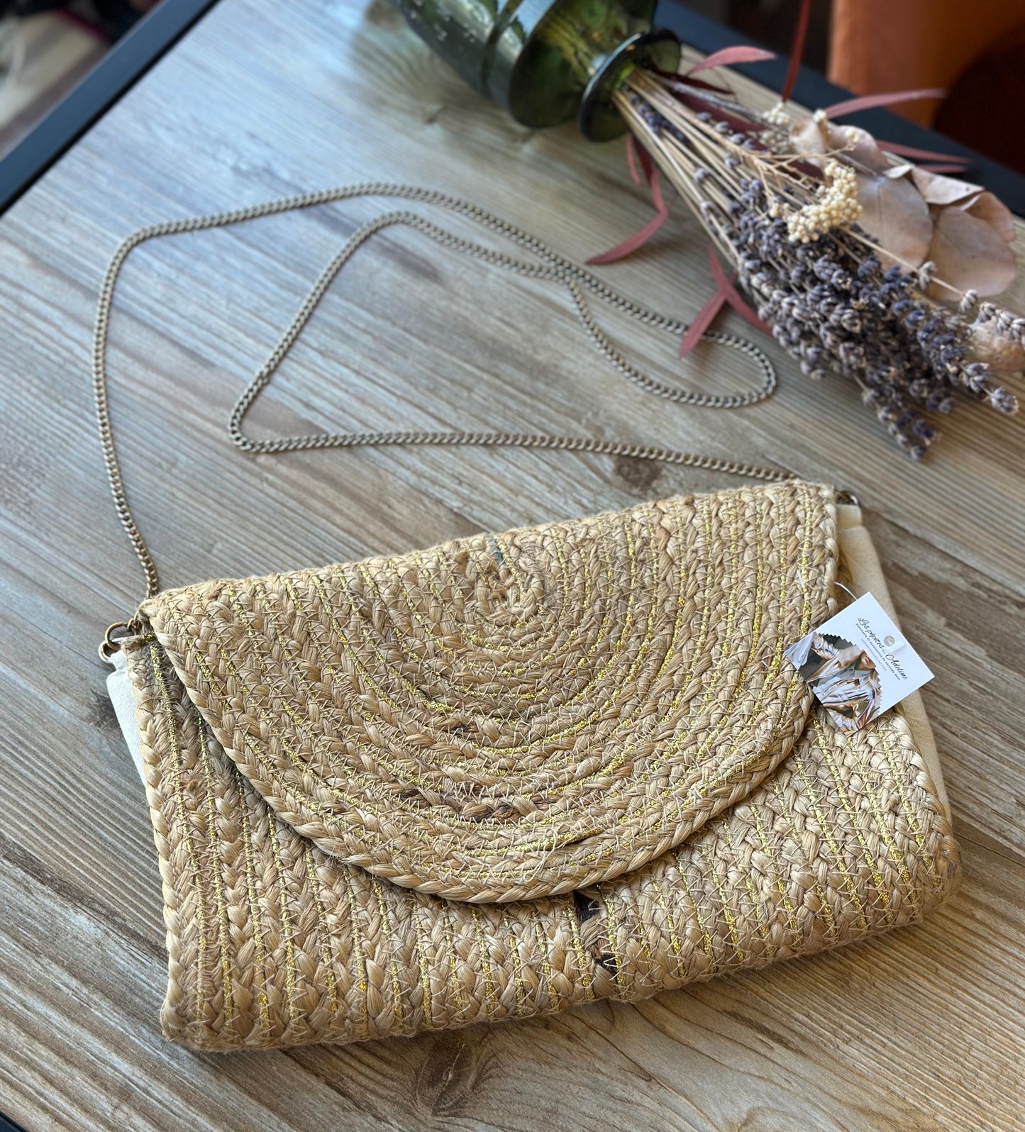 Sac/pochette bandoulière en jute bohème