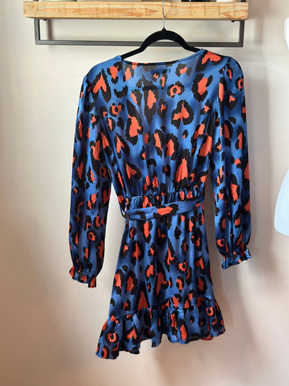 Robe imprimé léopard bleu et corail T.36/38