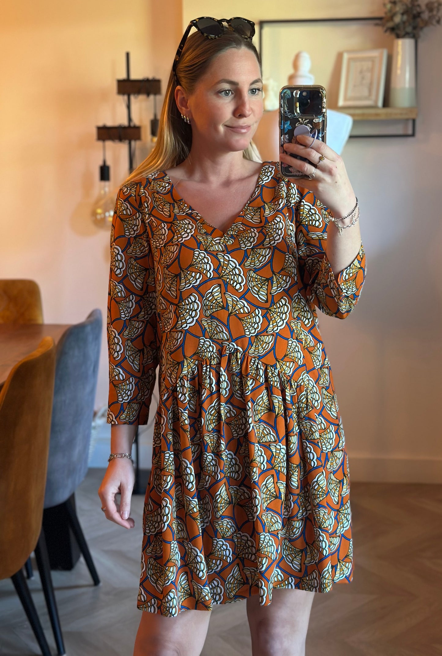 Robe fluide imprimé graphique orange T.36