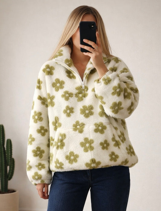 Pull teddy fleuri crème T.U neuf