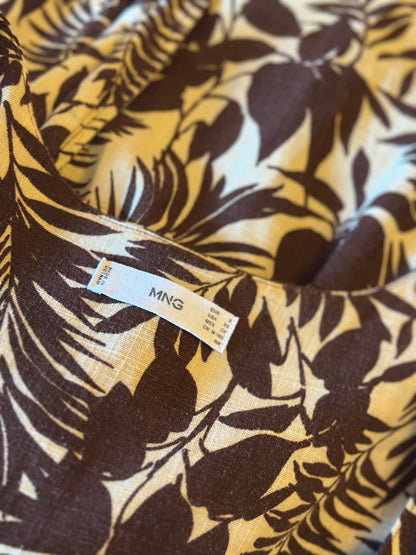Combinaison fluide imprimé fleuri marron et beige en lin T.36