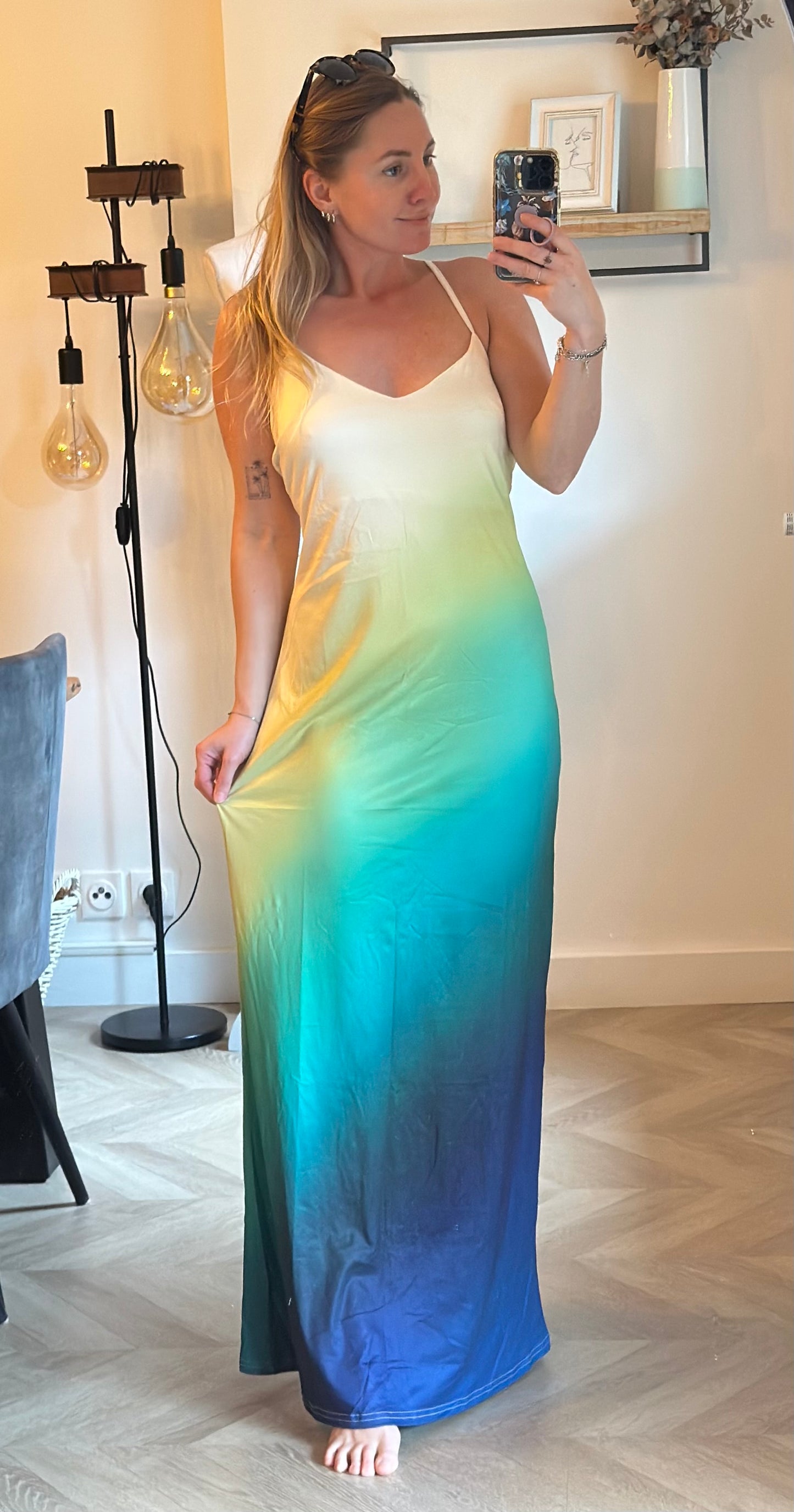 Robe longue dégradé multicolore dos nu T.36