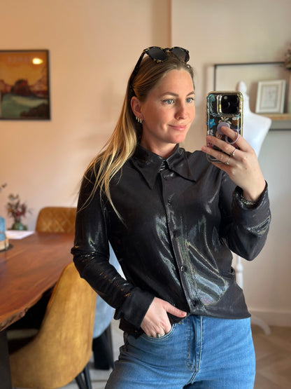 Chemise noir effet métallisé vintage T.U