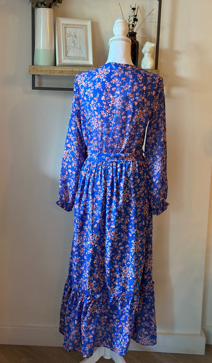 Robe longue fleurie bleu rose T.36/38