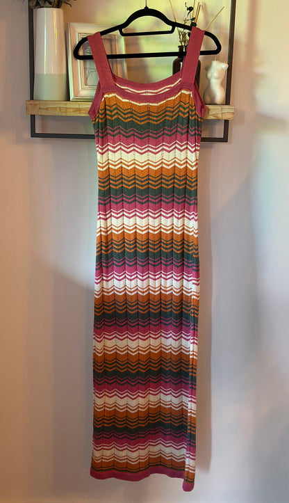 Robe longue maille ajourée multicolore T.36