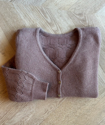 Gilet cardigan cachemire marron clair pailleté T.34