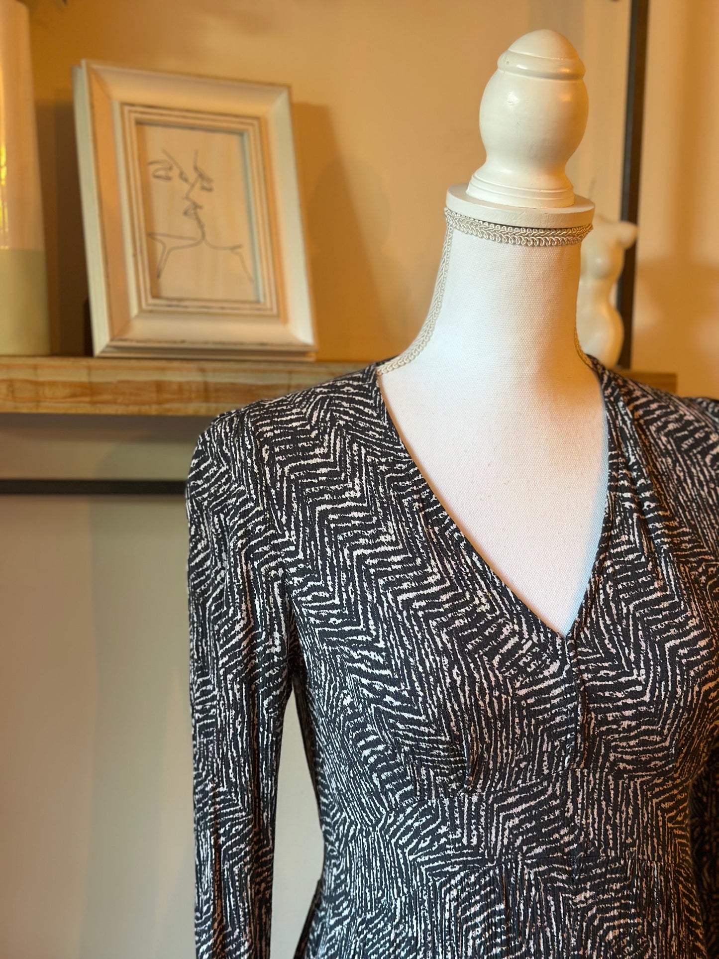 Robe longue motif noir blanc lurex T.36