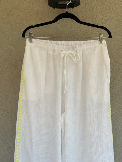 Pantalon gaze de coton Made in Italy blanc brodé arc-en-ciel – T.U 36/44