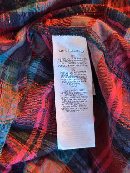 Chemise à carreaux rouge rose bleu lurex en coton T.36