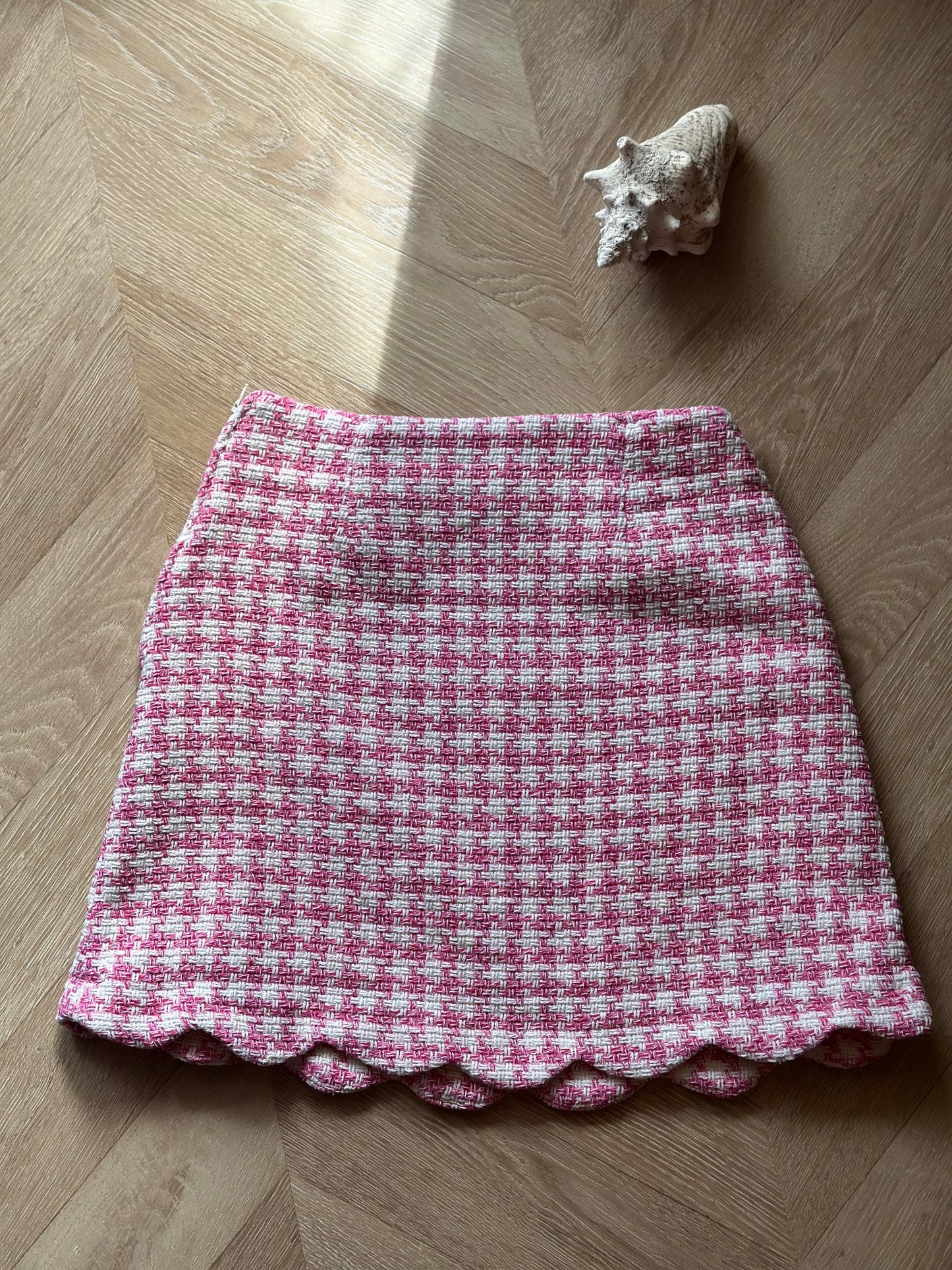 Jupe tweed motif pied-de-poule rose et blanc T.36