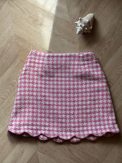 Jupe tweed motif pied-de-poule rose et blanc T.36