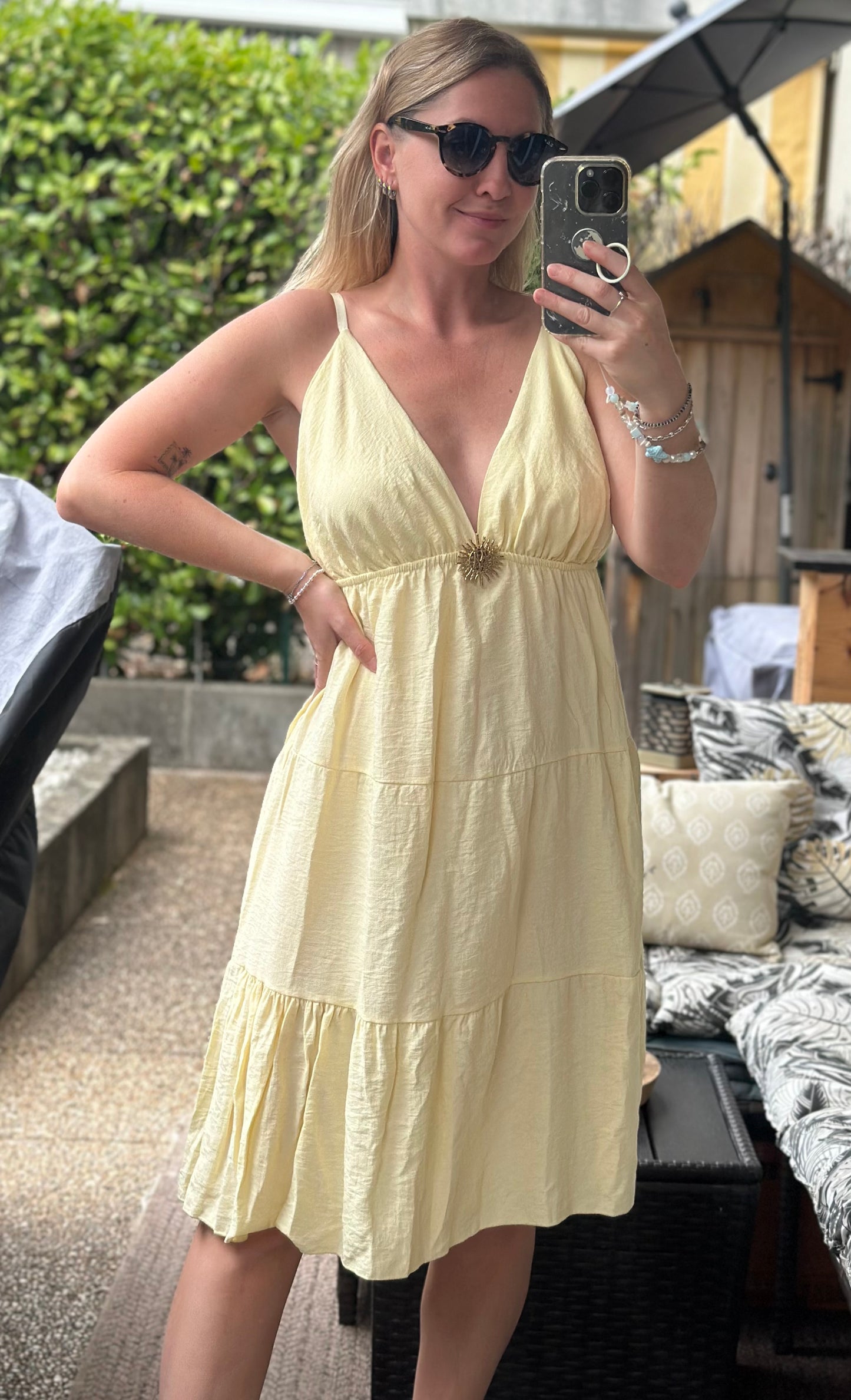 Robe à bretelles Made in Italy jaune clair en viscose T.U