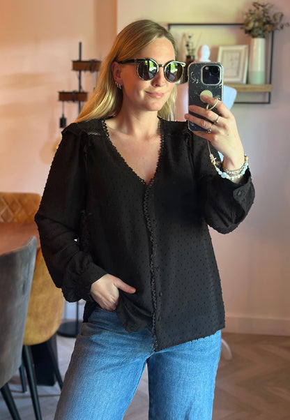 Blouse noire plumetis T.40