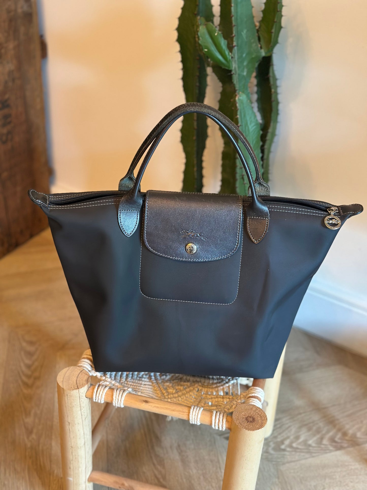 Sac Le Pliage Neo bleu gris toile et cuir