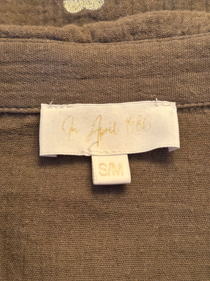 Chemise à motifs cœurs en gaze de coton kaki T.36