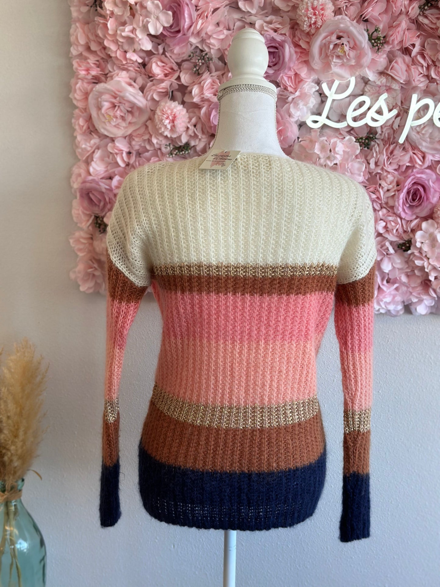 Pull en maille colorée “Tonia” en laine et mohair, T.34/36