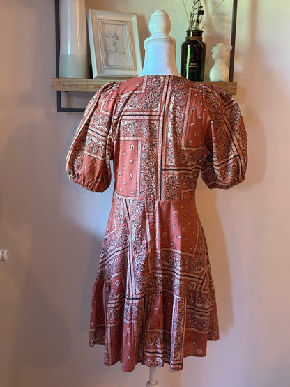 Robe d’été imprimé bandana terracotta T.40