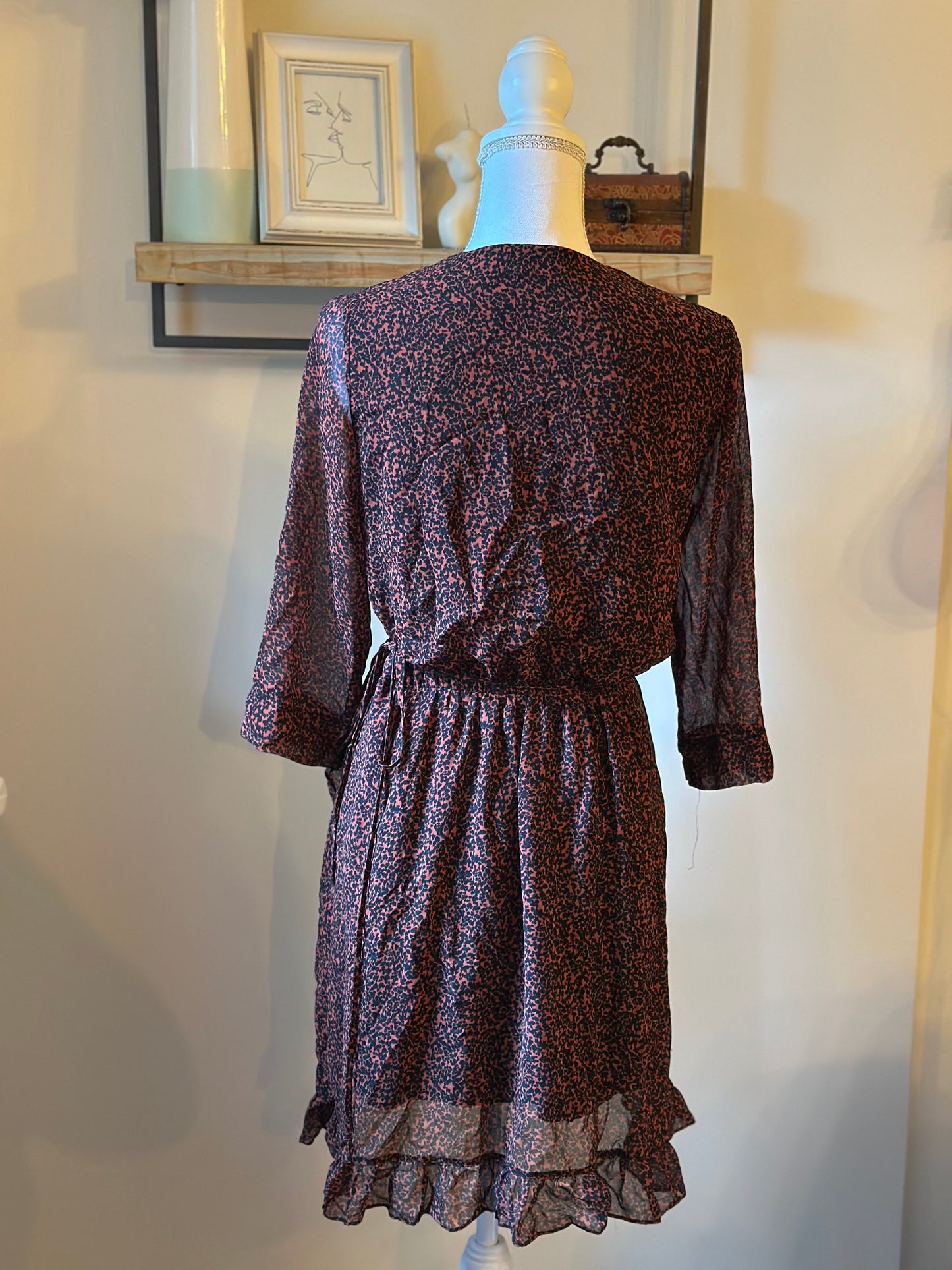 Robe portefeuille imprimée bordeaux et noir T.36