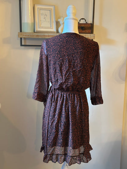 Robe portefeuille imprimée bordeaux et noir T.36