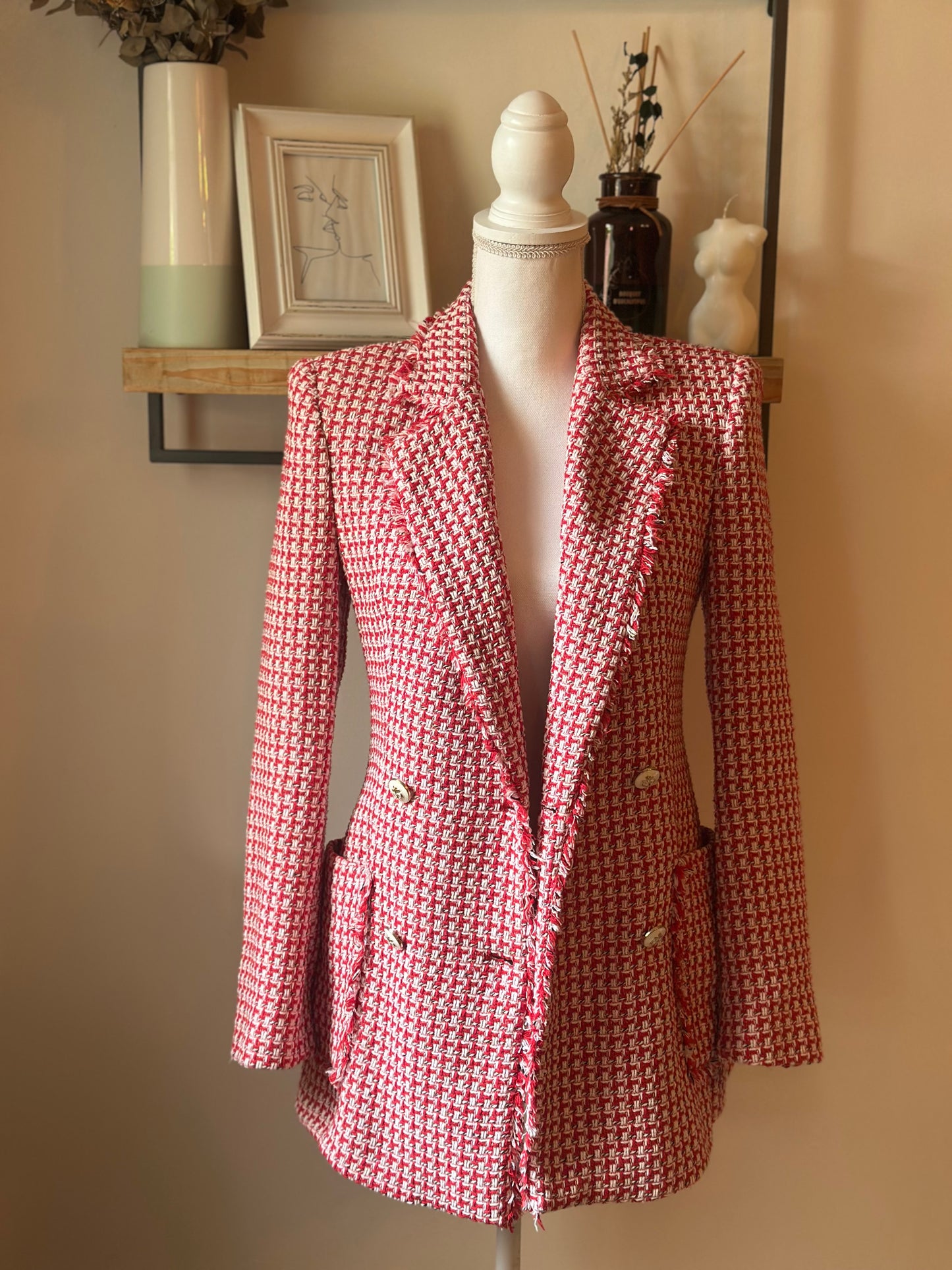 Blazer tweed rouge et blanc T.36
