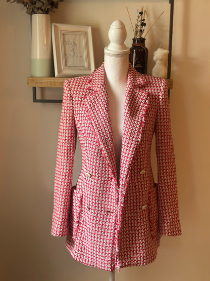 Blazer tweed rouge et blanc T.36