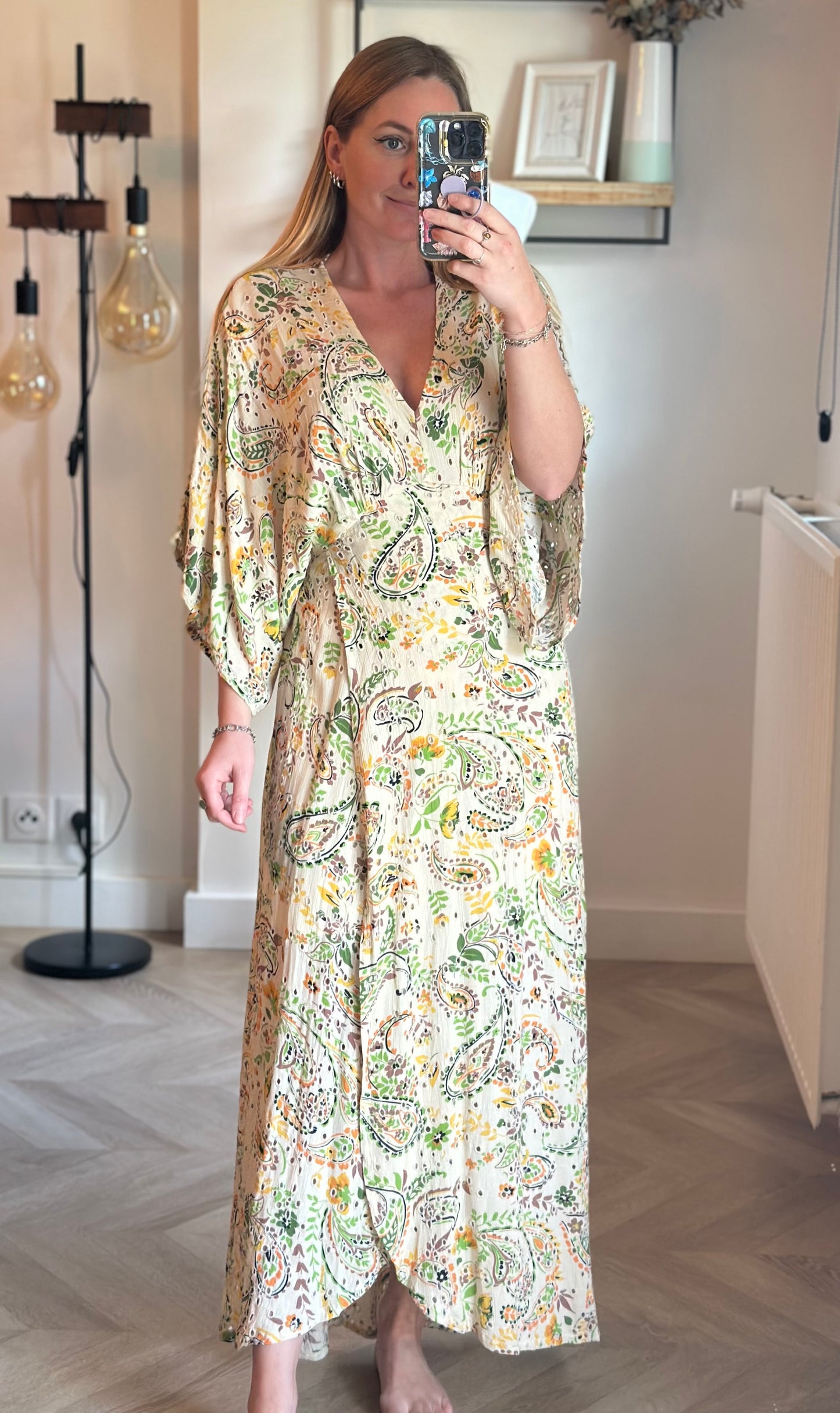 Robe longue imprimé fleuri et cachemire T.34