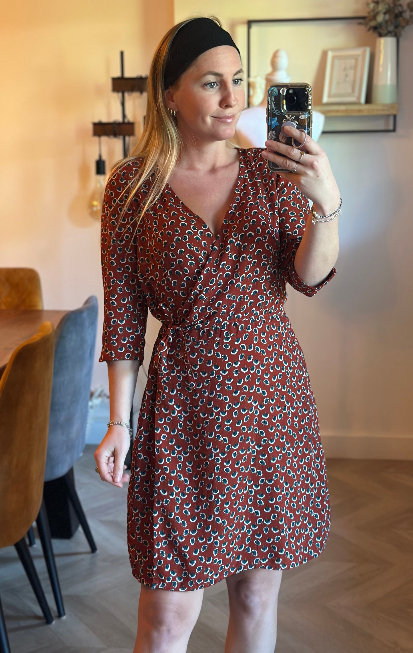 Robe portefeuille imprimé fleuri terracotta T.36