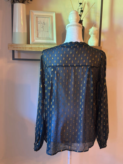 Blouse fluide noire détails lurex doré modèle Alexis T.36