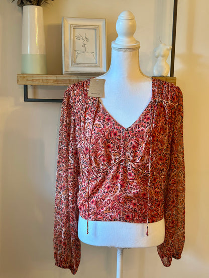 Blouse cropped imprimé corail T.44 neuf avec étiquette